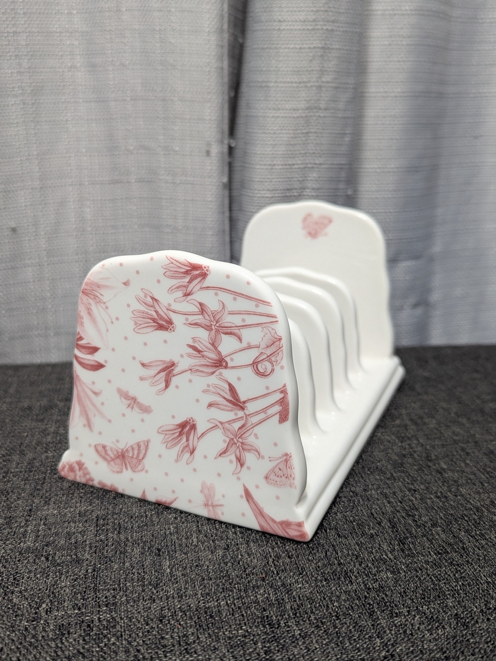 Portmeirion Botanic Pink Divided Toast Holder Letter Napkin Holder Floral Cerami